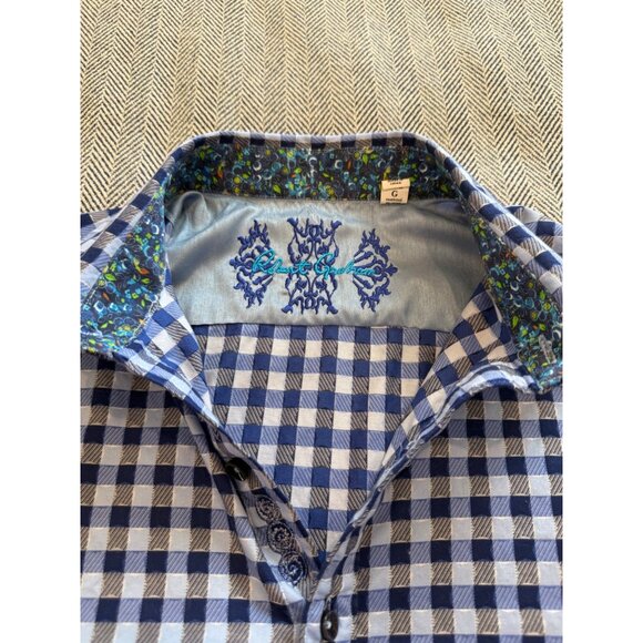 Mens Robert Graham Blue & White Gingham Button-Up Shirt With Embroidered - Picture 5 of 11